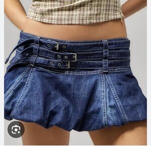 Almost Famous Dark Blue Denim Bubble Skirt with Triple Belt Detail Sz.XL NWT